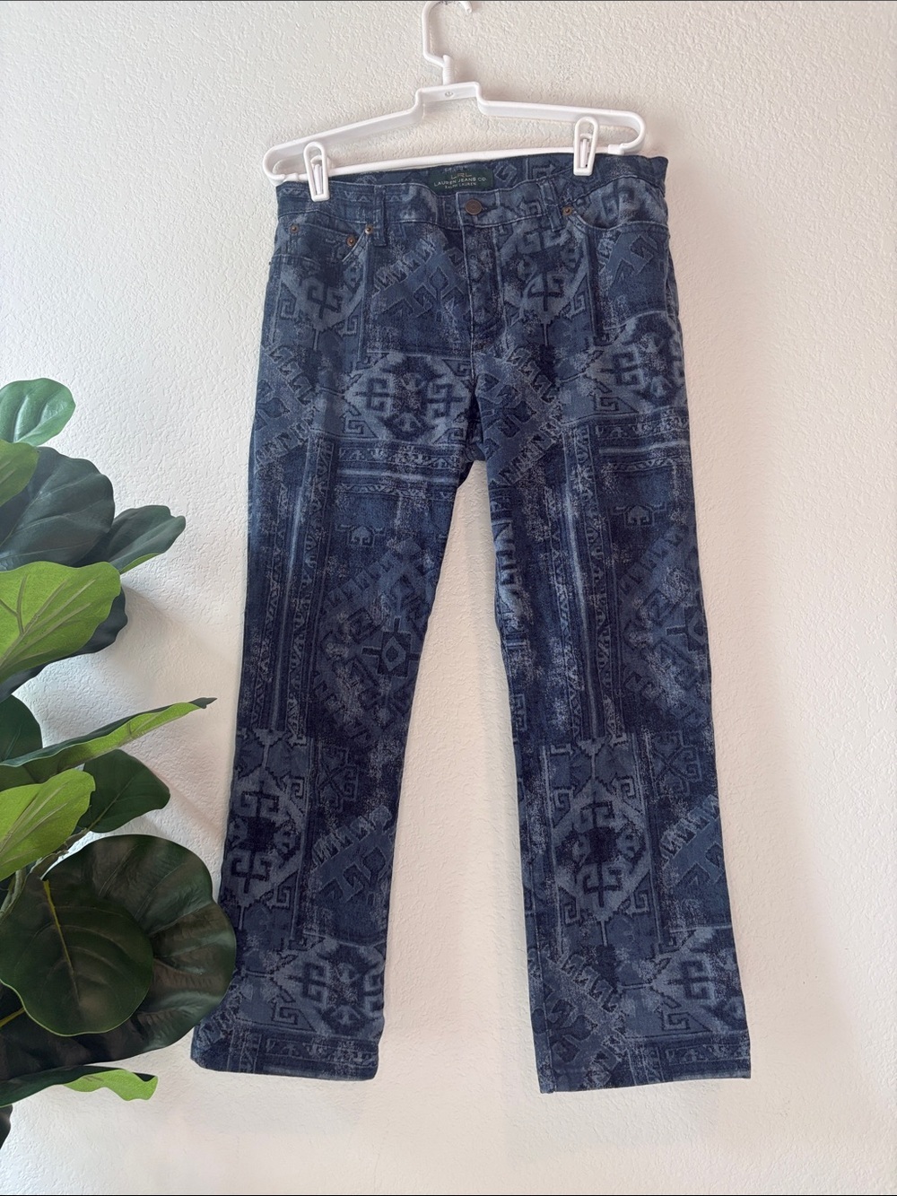 Ralph Lauren Green-Label Blue Aztec Patterned Denim Jeans size 10